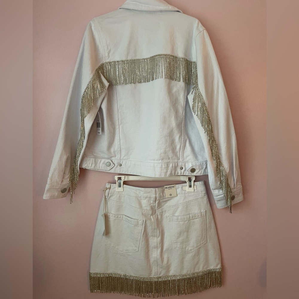 White denim Mini Skirt and jacket fringe